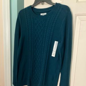 Croft and Barrow teal blue cable sweater. New with tags. Size M.